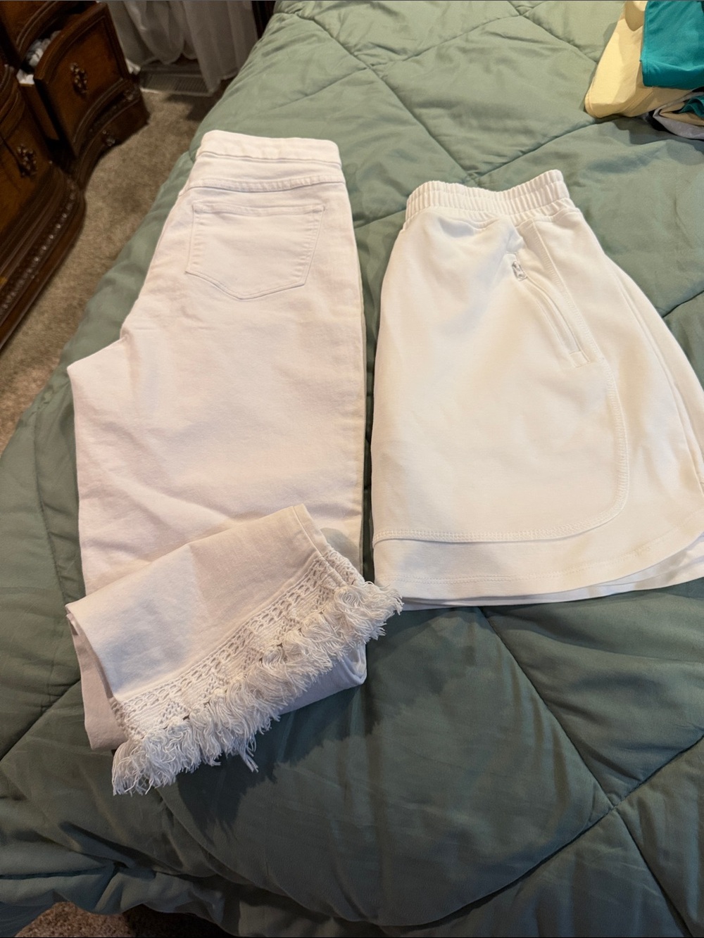 Tribal White Cropped Fringe Hem Pants - Ankle Length